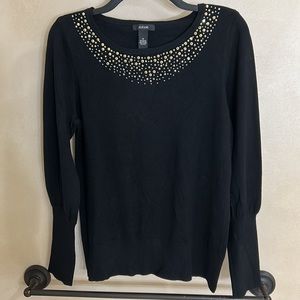 Alfani Black Sweater with Sequin/Rhinestone Neckline. Size Medium.